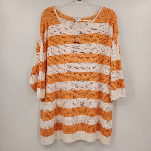 J. Jill Striped Open Knit Sweater Womens Plus Size 2X Apricot Cream NWT - Picture 1 of 7